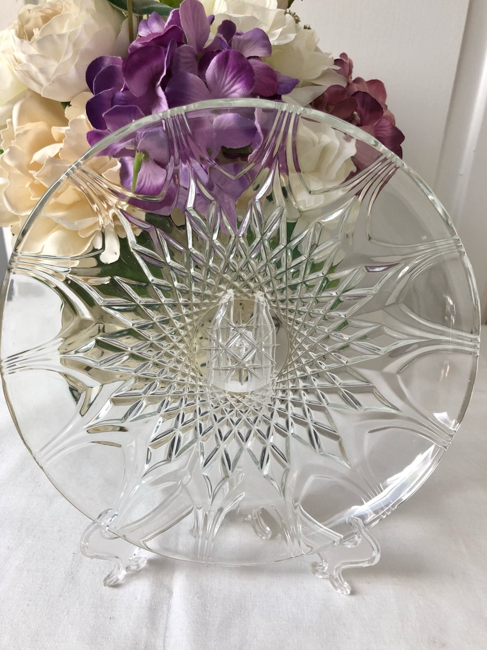 Mid Century Star Pattern Cut Glass Dish